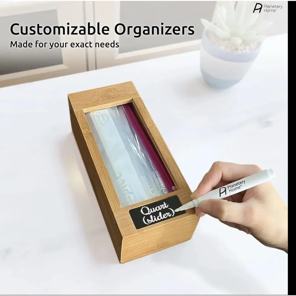 Premium Bamboo Kitchen Drawer Customizable Baggie Organizers Ziplock New
